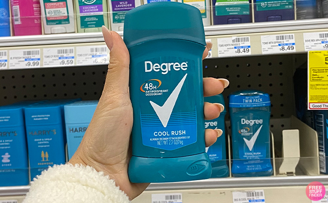 A Person Holding the Degree Mens Antiperspirant Deodorant in Cool Rush at CVS