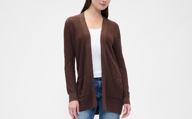 A Person Wearing GAP Factory Relaxed Shaker Stitch Open Front Cardigan