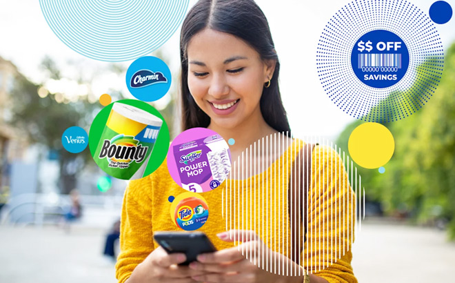 A Woman Using PG brandSaver Digital Coupons to Save on Trusted PG Brands