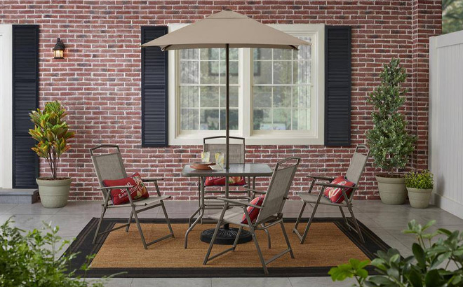 Amberview 6 Piece Sling Folding Outdoor Dining Set with Umbrella