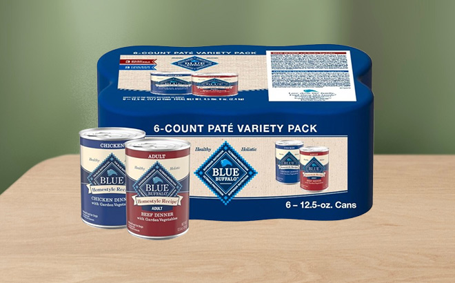 Blue Buffalo Homestyle Recipe Adult Wet Dog Food on the Table