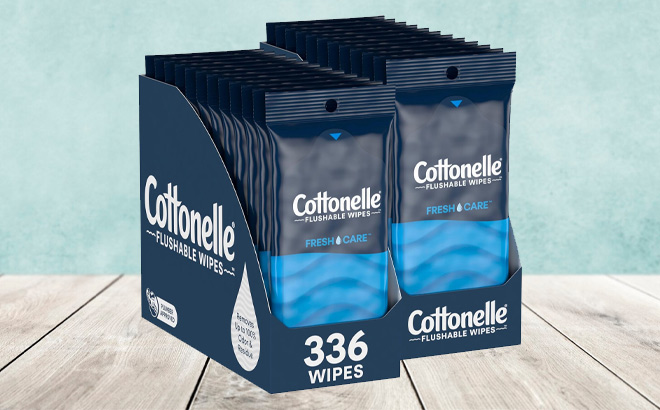 Cottonelle Fresh Care On The Go Flushable Wet Wipes on the Table