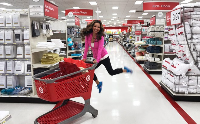 A Woman Jumping Happily while Shopping at Target A Woman Jumping Happily while Shopping at Target