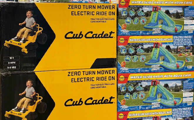 Cub Cadet Zero Turn Mower Ride On and Happy Hop Water Slide Oasis with Aqua Cave