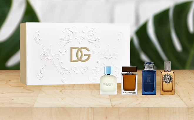 Dolce Gabbana 4 Piece Mini Travel Gift Set on the Table