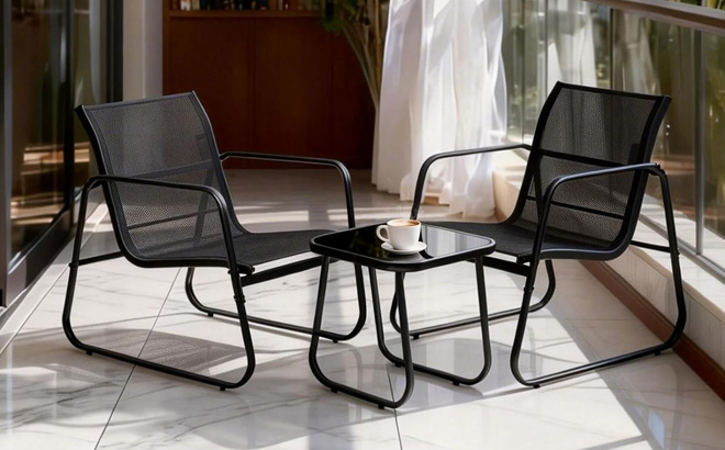 DUMOS 3 Piece Patio Furniture Set in Black Color