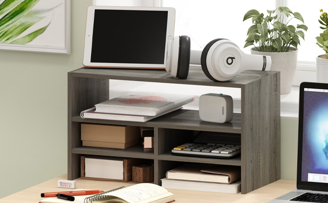 Furinno Hermite Desk Top Organizing Shelf Bookcase on the Table