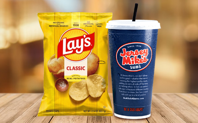 Lays Chips and Jersey Mikes Drink on the Table