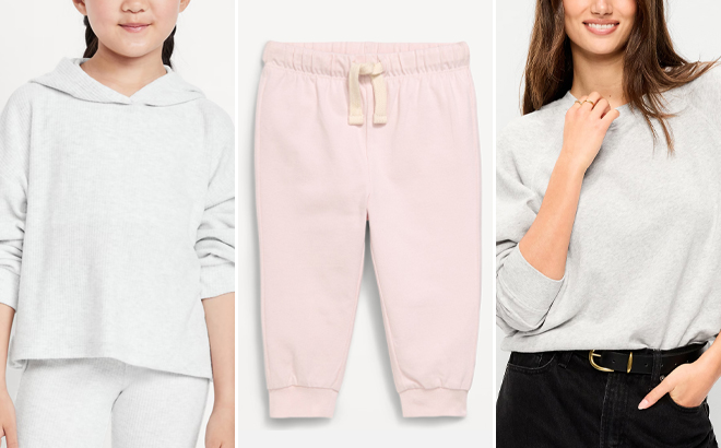 Old Navy Girls CozePlush Pullover Hoodie Old Navy Baby Jersey Knit Pants and Old Navy SoComfy Oversized Raglan Sweatshirt