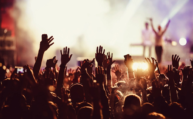 People raising their hands and cheering at Live Nations Concert